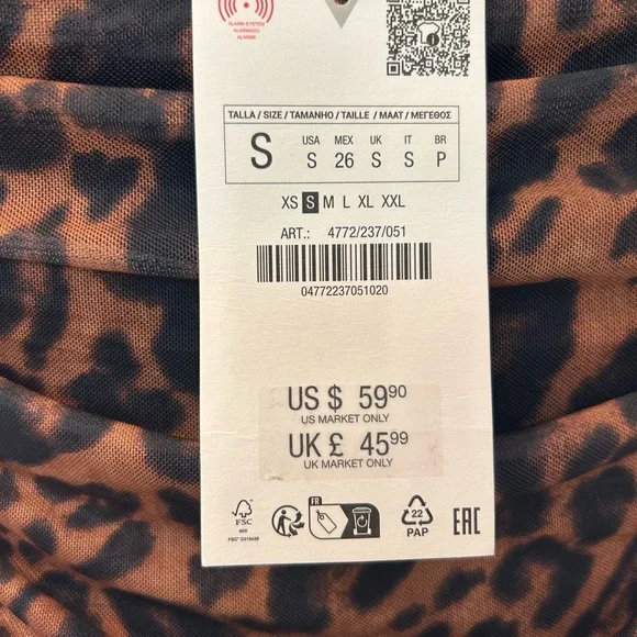 Zara Brown and Black leopard print Ruched Maxi Dress. Size S. NWT - Picture 5 of 7